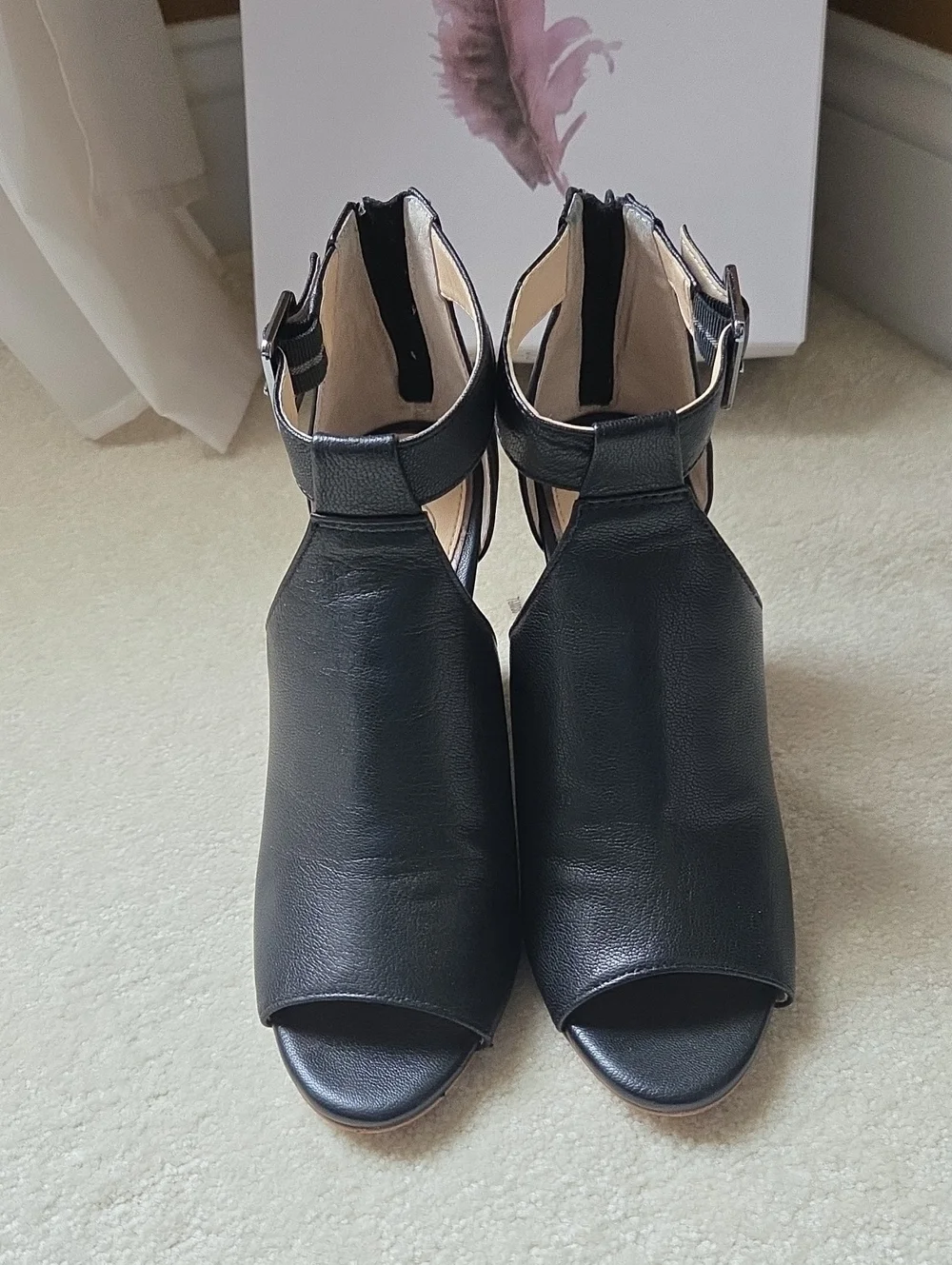 Jessica Simpson Black Peep-Toe Wedge Sandals with Ankle Buckle